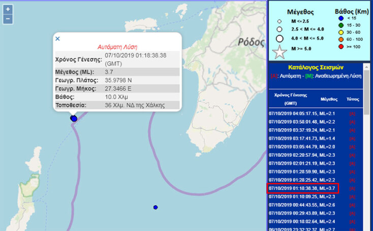 Σεισμός 3,7R στα Δωδεκάνησα