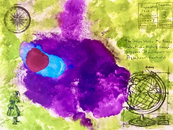 Έργο μεικτής τεχνικής του Γιώργου Φλωράκη για τη στήλη του Σημειώσεις Ενός Μονομανούς