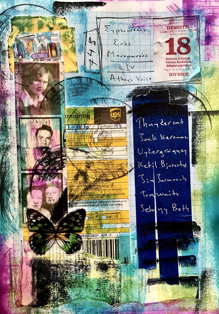 Έργο μεικτής τεχνικής του Γιώργου Φλωράκη για τη στήλη του Σημειώσεις Ενός Μονομανούς