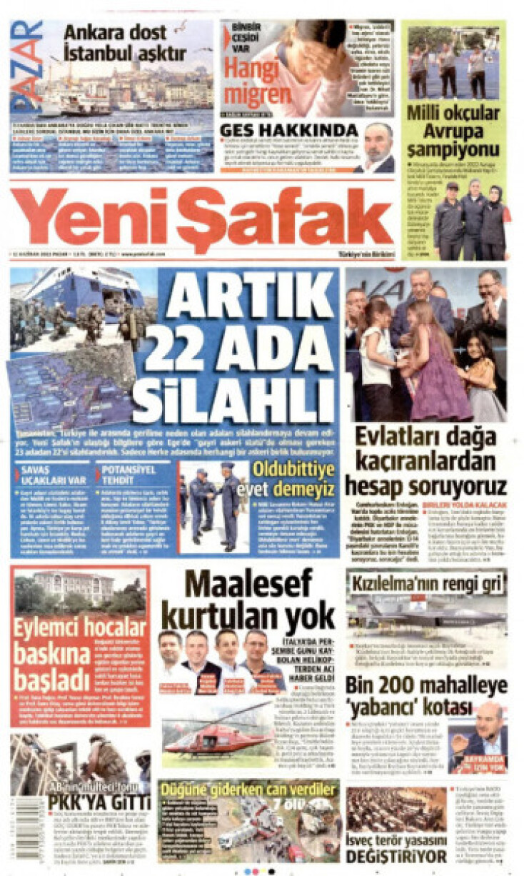 Τουρκικά ΜΜΕ: Πρωτοσέλιδο της Yeni Safak για την κυριαρχία σε ελληνικά νησιά