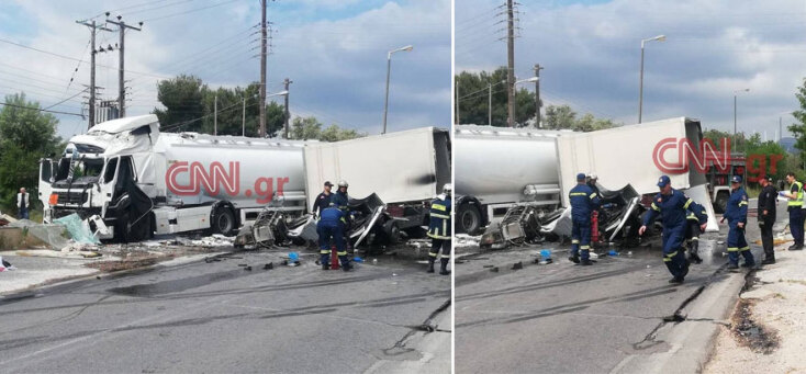 Σφοδρή σύγκρουση βυτιοφόρου με φορτηγό στη λεωφόρο Κορωπίου-Μαρκοπούλου