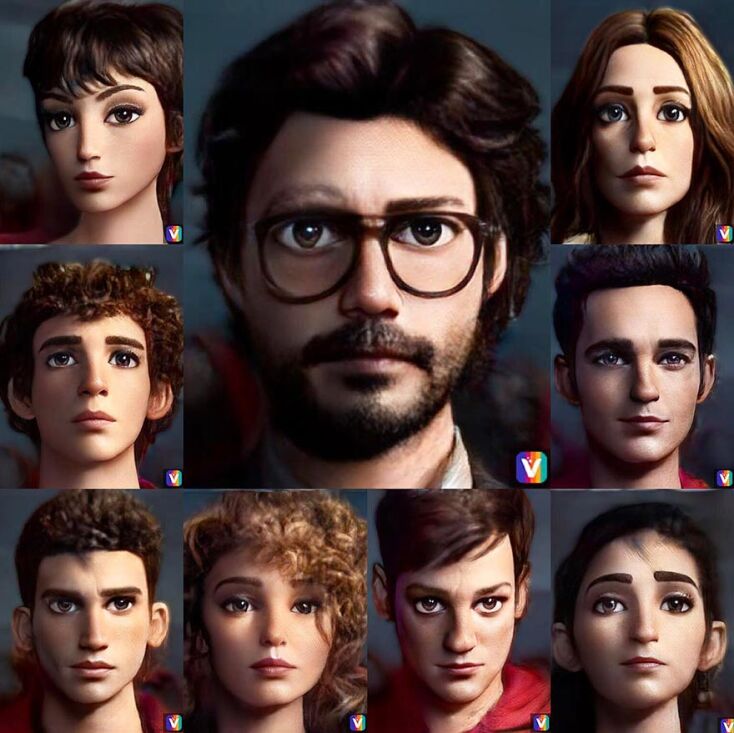 Οι πρωταγωνιστές του Casa de papel με το φίλτρο της εφαρμογής Voilà AI Artist