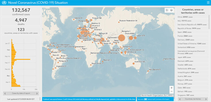 Ο παγκόσμιος χάρτης της Google για τον κορωνοϊό, με τα κρούσματα, τους νεκρούς και τις χώρες που έχουν πληγεί