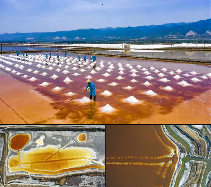 Αλυκές στην πολύχρωμη λίμνη Γιούντσενγκ στην Κίνα - Εντυπωσιακές εναέριες εικόνες