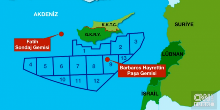 Χάρτης που δείχνει την ελληνική και κυπριακή ΑΟΖ ως μέρος της τουρκικής υφαλοκρηπίδας 