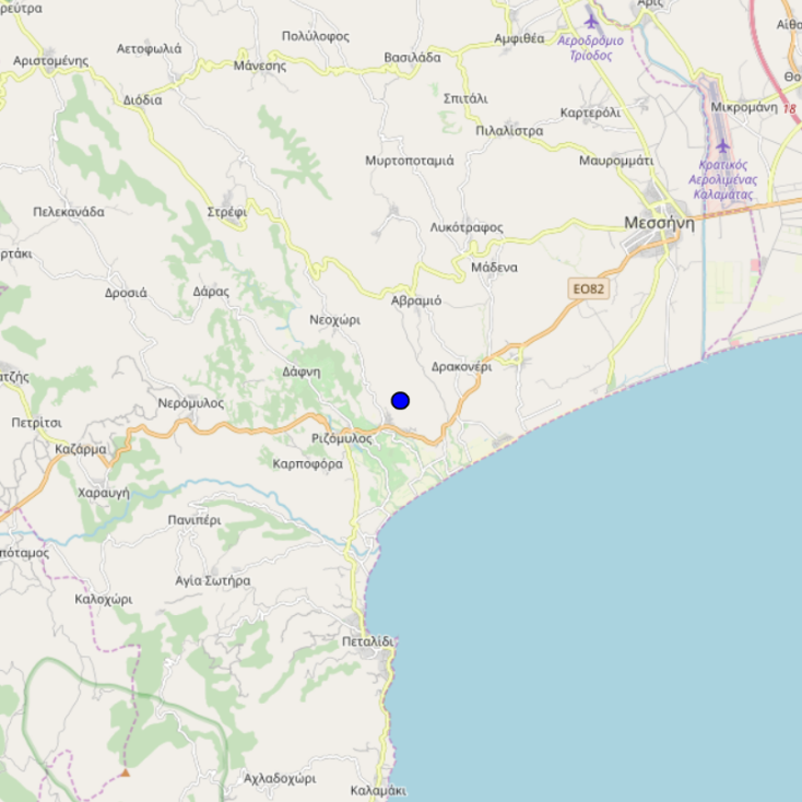 Χάρτης με το επίκεντρο του σεισμού στη Μεσσηνία