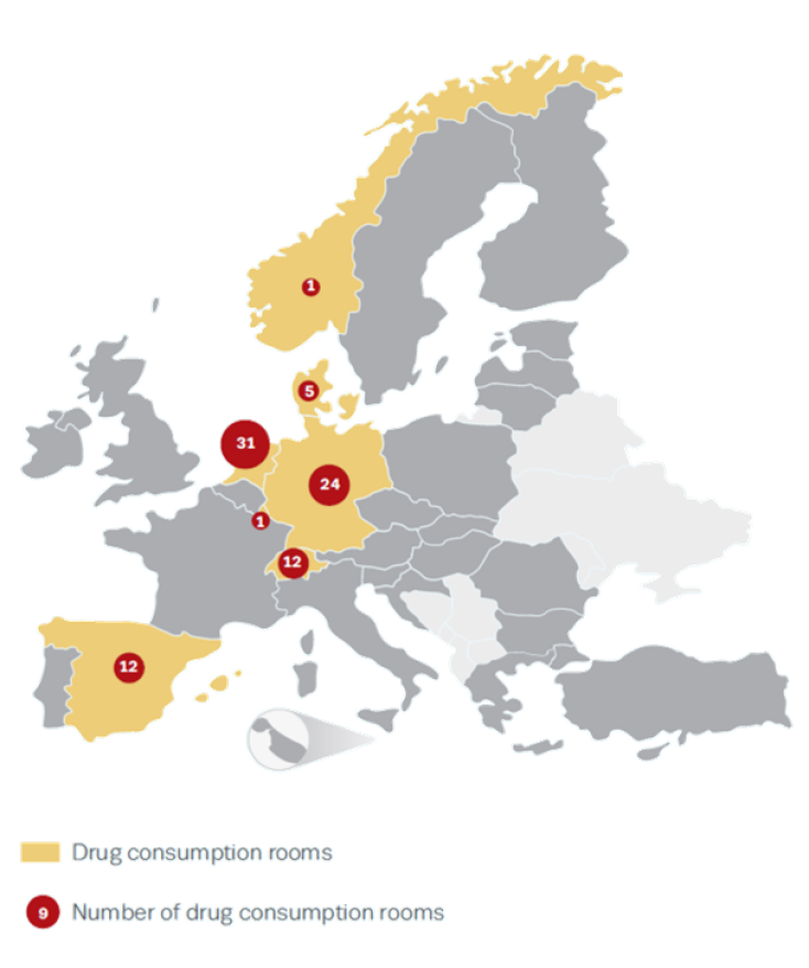 Ο χάρτης του EMCDDA με τις αίθουσες επιτηρούμενης χρήσης το 2016