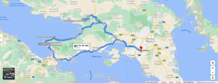 Ο χάρτης της διαδρομής για την εκδρομή στην Κόρινθο