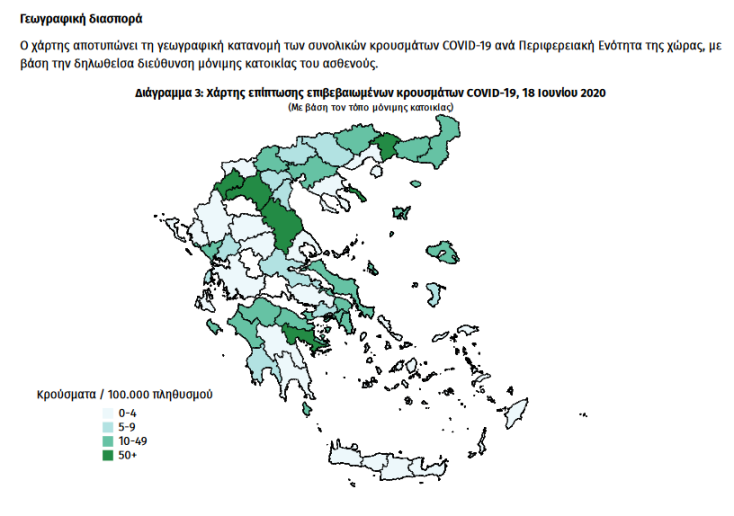 Η γεωγραφική διασπορά του κορωνοϊού στην Ελλάδα