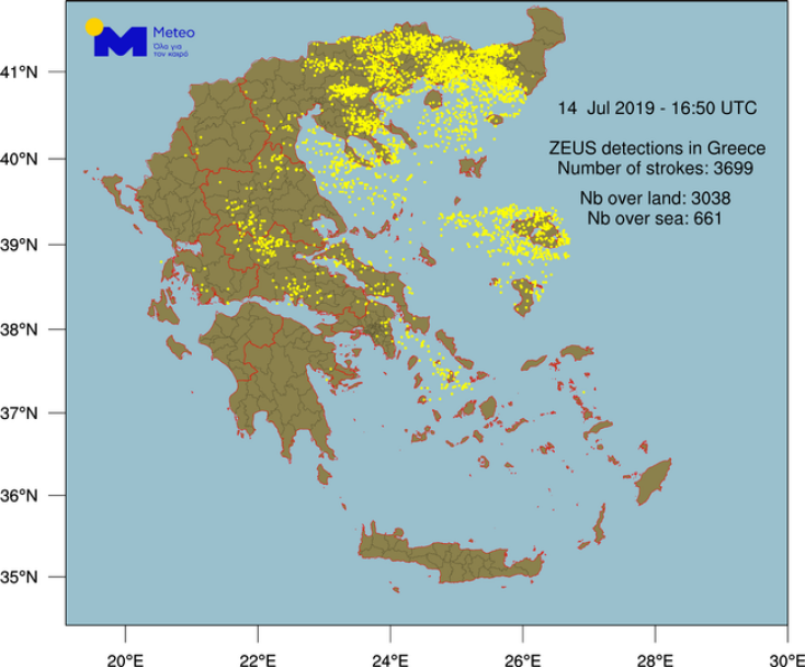 Κακοκαιρία «Αντίνοος»: Περισσότεροι από 3.500 κεραυνοί σε ένα 24ωρο