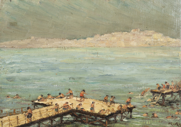 Μιχαήλ Αξελός, Κολυμβητές του Παλαιού Φαλήρου, 1935. Συλλογή της Τράπεζας της Ελλάδος