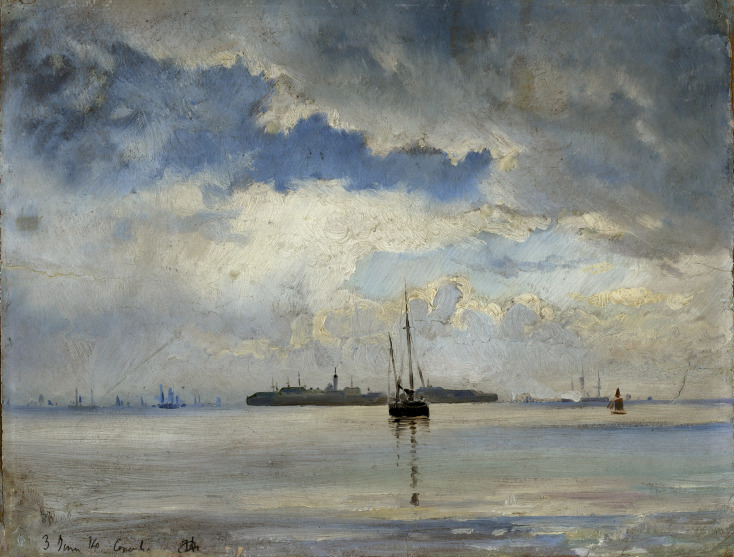 Ιωάννης Αλταμούρας, Έξω από το λιμάνι, 1874. Συλλογή Τράπεζας της Ελλάδος