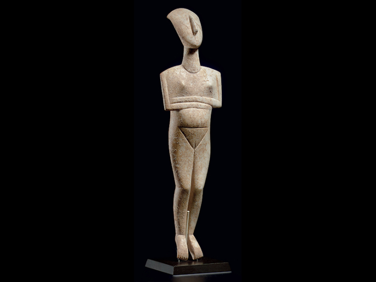 Lot 88, Reclining female figure, marble, Cycladic, name-piece of the Schuster Master, Cycladic II, circa 2400 B.C. (CHRISTIE’S)