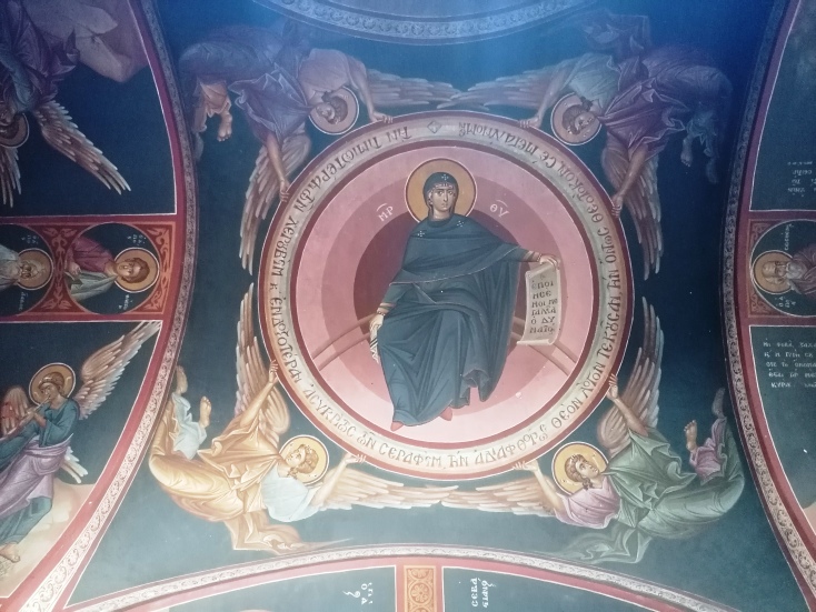 Η Παναγία, στον εξωνάρθηκα, ζωγραφισμένη από τον  Καρούσο 