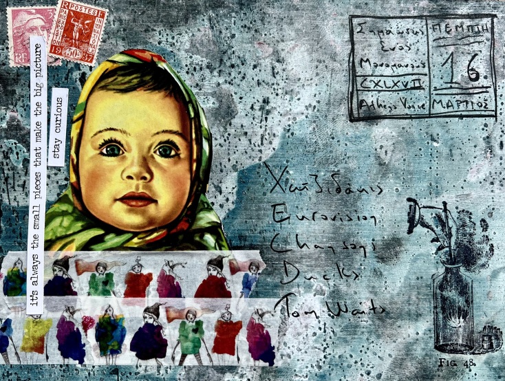 Έργο μεικτής τεχνικής του Γιώργου Φλωράκη για τη στήλη του Σημειώσεις Ενός Μονομανούς