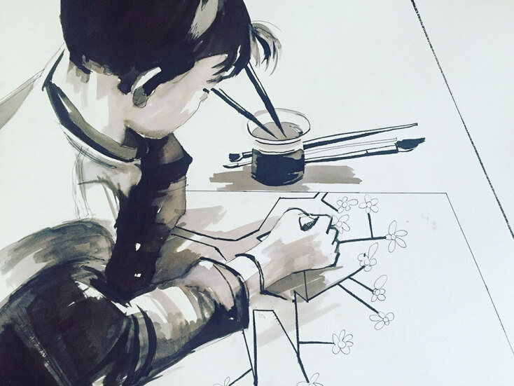 «Student». 50x70cm. Μελάνια σε χαρτί.