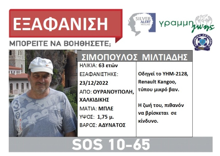 Εξαφάνιση του 63χρονου Μιλτιάδη Σιμόπουλου από τη Χαλκιδική