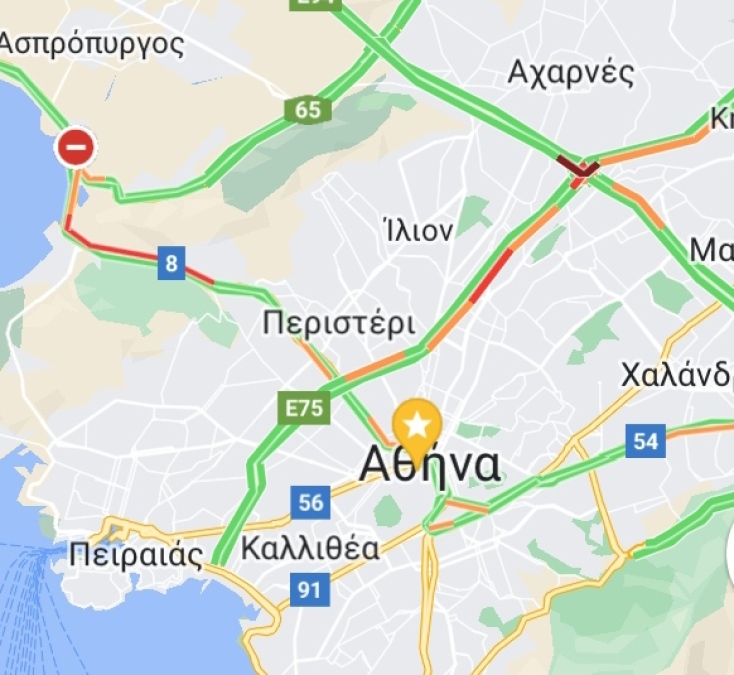 Οι δρόμοι με αυξημένη κίνηση και μποτιλιάρισμα αυτήν την ώρα στην Αττική