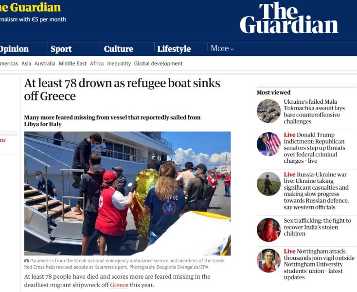 Εκτενή ρεπορτάζ στα διεθνή ΜΜΕ για το πολύνεκρο ναυάγιο στην Πύλο