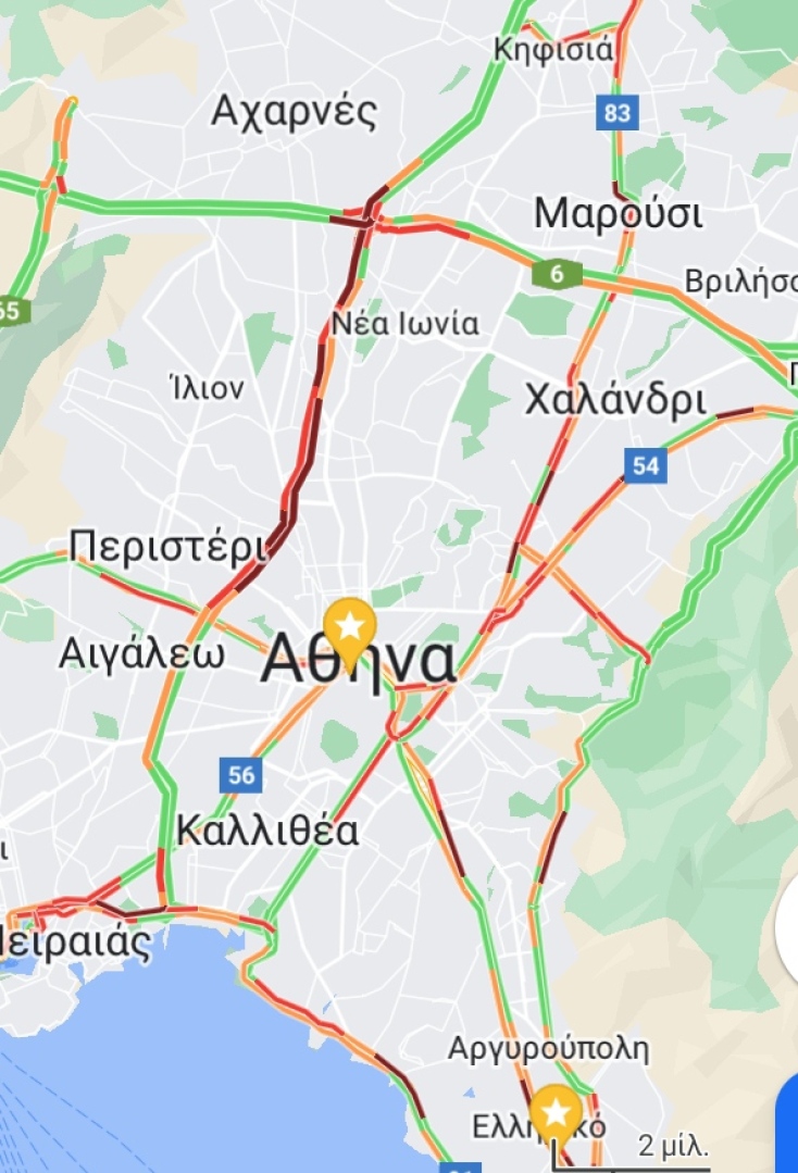 Μποτιλιάρισμα και στα δύο ρεύματα της Λ. Κηφισού - Οι δρόμοι με δυσκολίες αυτήν την ώρα 