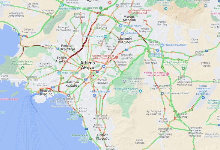 Ο χάρτης με την κίνηση στους δρόμους