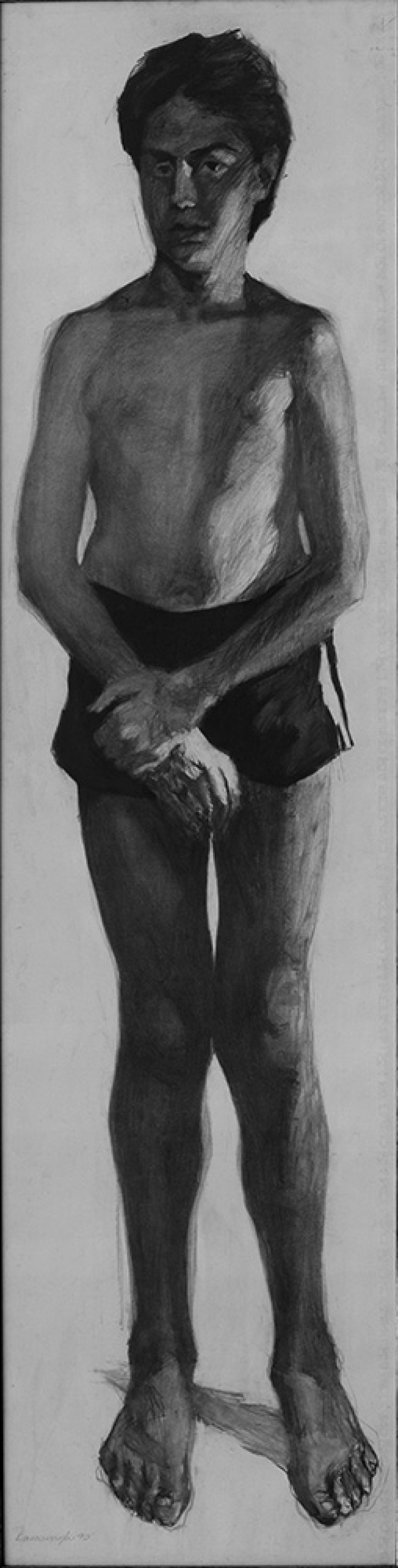 Μαρία Κτιστοπούλου, πορτραίτο Αδριανού, κάρβουνο σε χαρτί, 1990, 180Χ55 εκ.