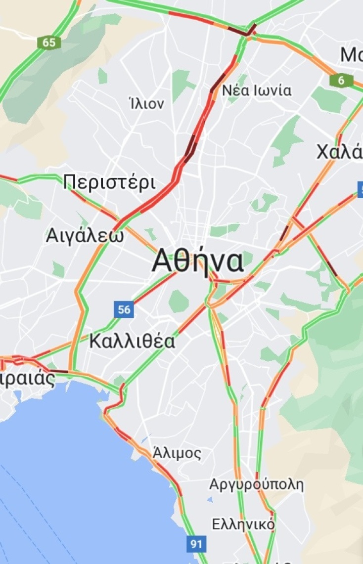Κίνηση τώρα στους δρόμους της Αθήνας: Οι περιοχές με μποτιλιάρισμα και δυσκολίες στην κυκλοφορία το απόγευμα της Κυριακής, 9 Ιουλίου 2023.