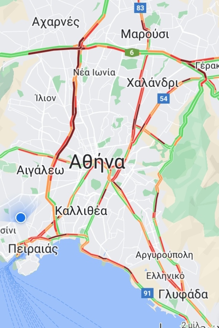 Κίνηση τώρα: Μποτιλιάρισμα στους δρόμους της Αθήνας - Πού εμφανίζονται προβλήματα στο οδικό δίκτυο - Ο χάρτης με την κίνηση στους δρόμους.