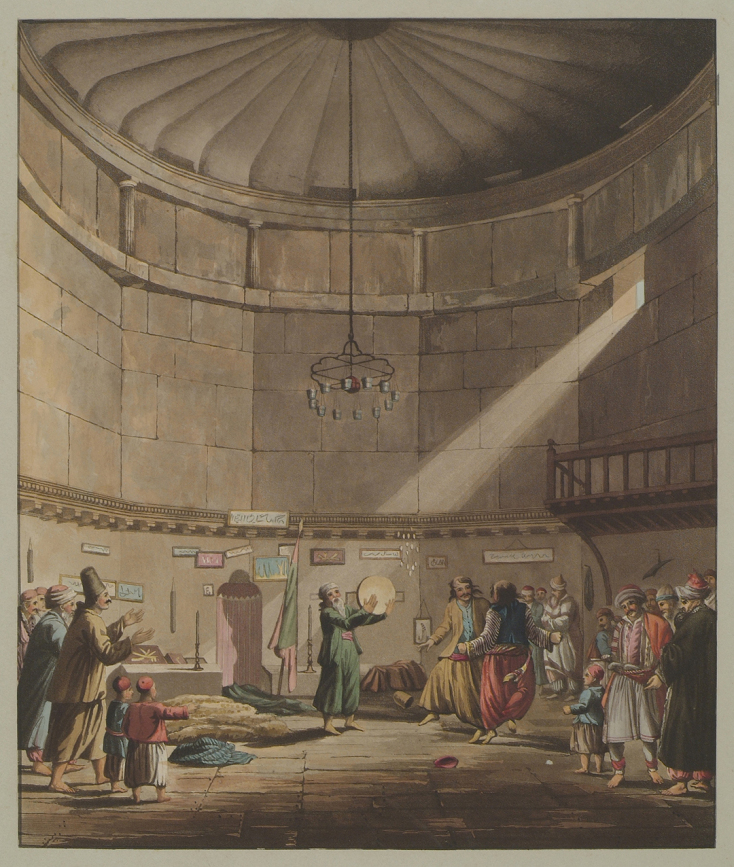 Ο Χορός των Δερβίσηδων στον Πύργο των Ανέμων, έργο του Ed. Dodwell, 1819. © eng.travelogues.gr