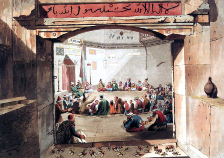 Η είσοδος του Πύργου των Αέρηδων, ως τεκές των Δερβίσηδων. Εργο του Ed. Dodwell, Λονδίνο 1821