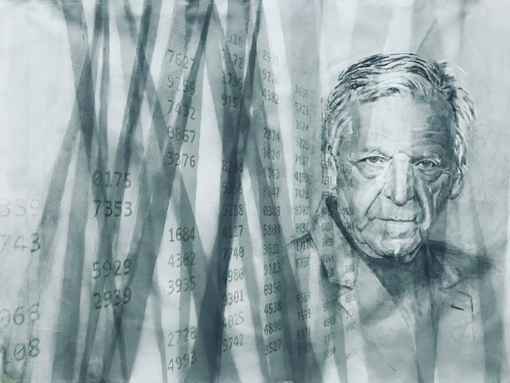 «Ρωγμή στο σύστημα», ακρυλικά, μελάνι, χρωματιστά μολύβια, γραφίτης σε καμβά, 90 x 120 εκ.)