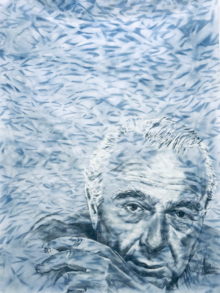 «Αιώνια θάλασσα», ακρυλικά, μελάνι, χρωματιστά μολύβια, γραφίτης σε καμβά, 120 x 90 εκ.)