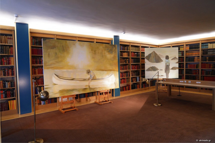 Αποψη των έργων της Χριστίνας Κάλμπαρη στους χώρους της Βιβλιοθήκης Δημήτρης Ι Πουρνάρας της ΕΣΗΕΑ