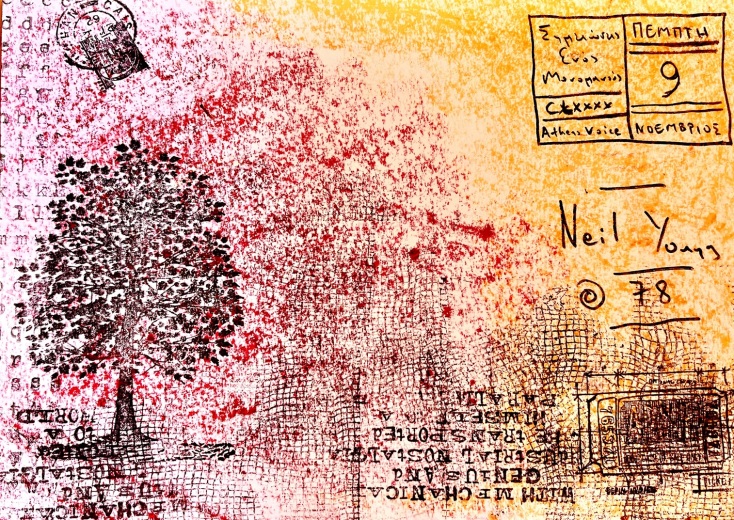 Έργο μεικτής τεχνικής του Γιώργου Φλωράκη για τη στήλη του Σημειώσεις Ενός Μονομανούς