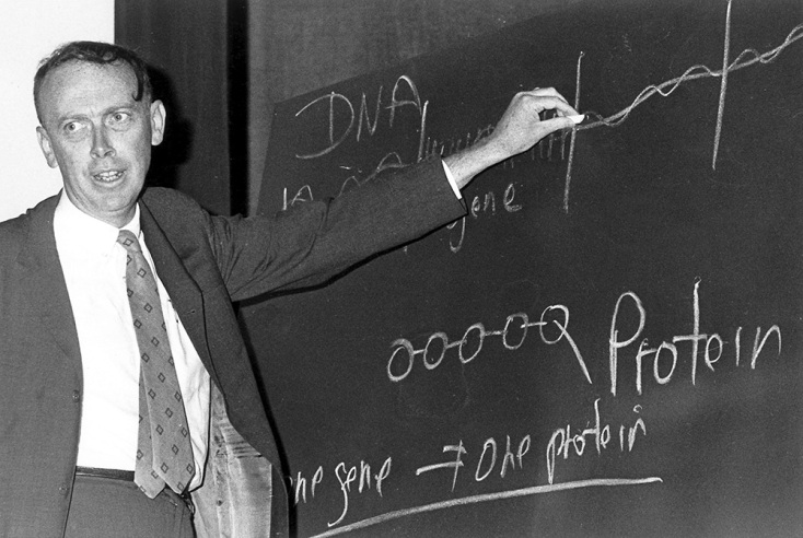 O Τζέιμς Γουάτσον εξηγεί τις δυνατότητες μελλοντικού ελέγχου του καρκίνου κατά τη διάρκεια συνάντησης των νικητών του βραβείου Νόμπελ στο Λίνταου στις 4 Ιουλίου 1967