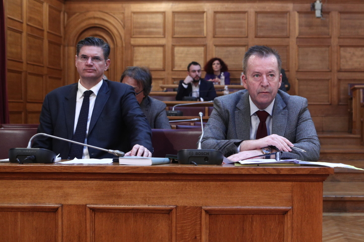 Στιγμιότυπο από την συνεδρίαση της εξεταστικής επιτροπής για τα Τέμπη