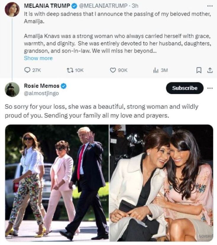 Έφυγε από την ζωή η μητέρα της Μελάνια Τραμπ