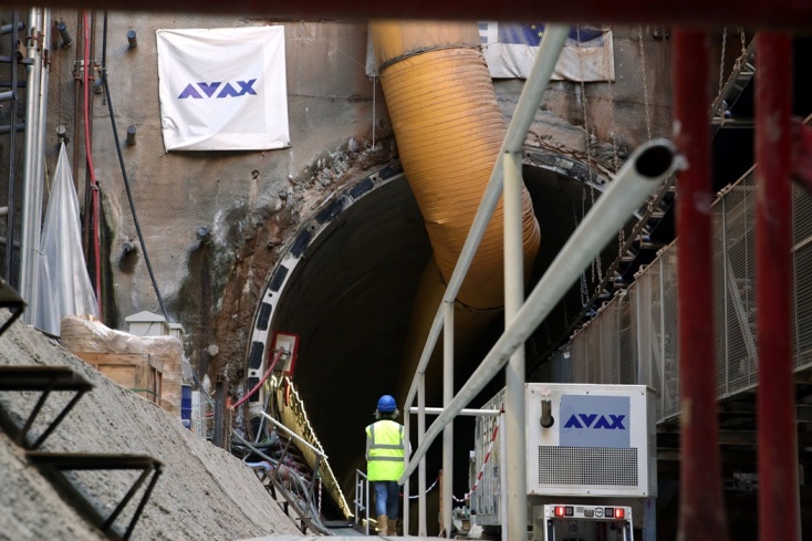 Στιγμιότυπο από τις εργασίες για τη διάνοιξη σήραγγας στο πλαίσιο των έργων για τη γραμμή 4 «Άλσος βεΐκου - Γουδή» του μετρό