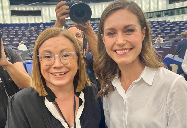 Η Ελληνίδα ευρωβουλεύτρια, Μαρία Σπυράκη, με την πρώην πρωθυπουργό της Φινλανδίας, Σάνα Μάριν