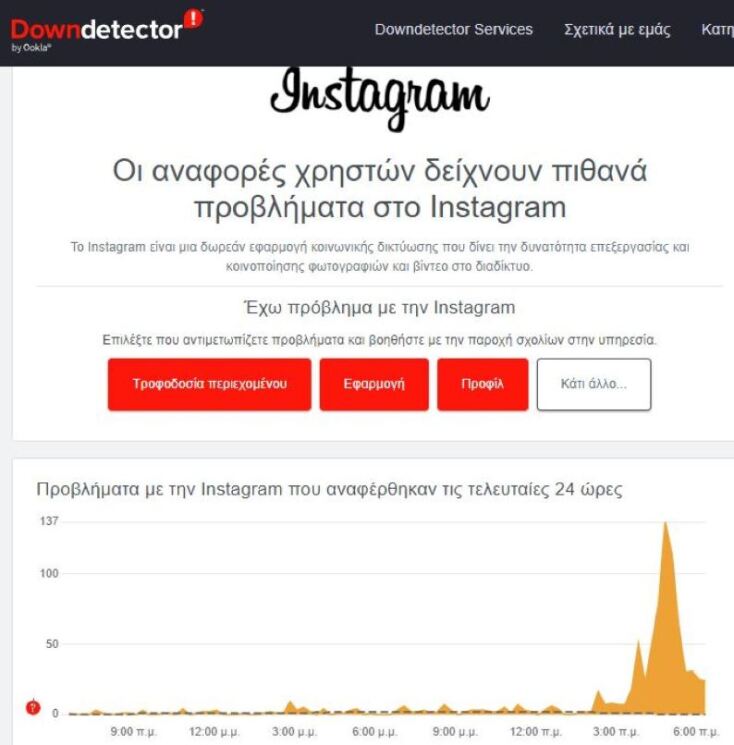 Προβλήματα σύνδεσης για τους χρήστες του Instagram το πρωί της Τετάρτης