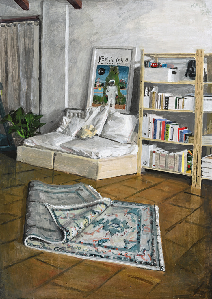 Μυρτώ Καλλιγά Γαβρίλη «Εργαστήριο Νο 3», ακρυλικά σε χαρτί, 70 Χ 59 εκ.