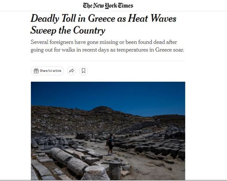 «Καμπανάκι» από διεθνή ΜΜΕ για τις απώλειες τουριστών εν μέσω καύσωνα σε ελληνικά νησιά