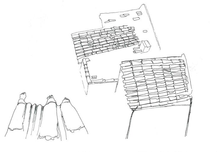 Αλεξία Ψαραδέλη, Femme maison IΙ, 2023, πενάκι σε χαρτί, 35x45 cm