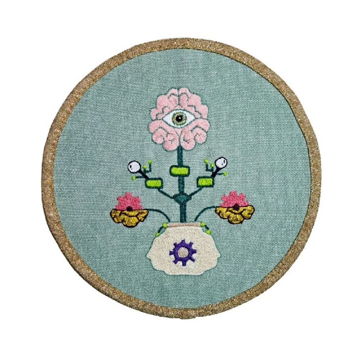 Ανδρομάχη Γιαννοπούλου, Ερωτόκριτος, 2024, Ύφασμα, Μαρκαδόροι και Νήματα, 45 × 50 × 0,2 εκ.