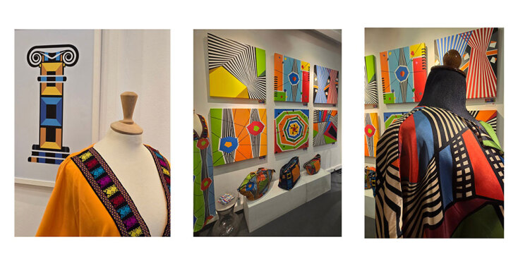 Λεπτομέρειες από δημιουργίες του σχεδιαστή μόδας Π. Απέργη, εμπνευσμένες από έργα της σειράς Geometric Pop