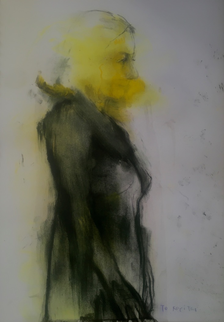 Το κορίτσι / σχέδιο με κάρβουνο και παστέλ, 28 x 42 εκ., 2023