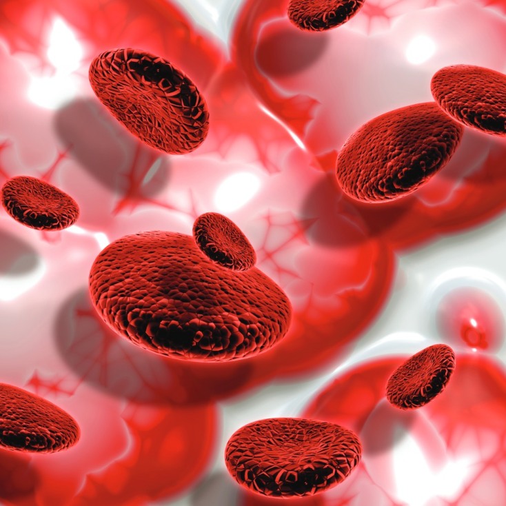 Εικόνα με κύτταρα αίματος σε κόκκινο φόντο