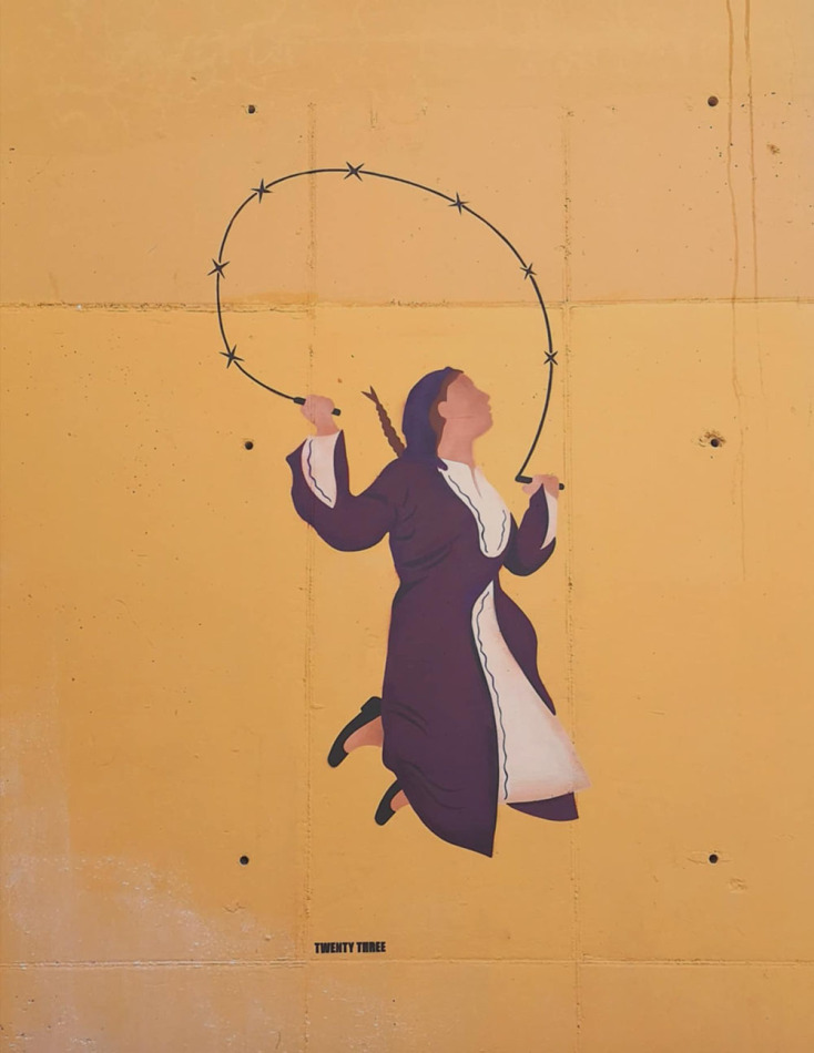 «Alasia Wonders», στένσιλ του Κύπριου street artist Twenty Three στο Windcraft Music Festival στα Κατύδατα, 2019