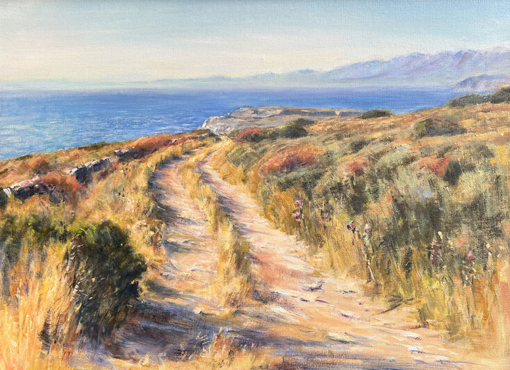 Olga Feochari, Parts, Unveiled, Προς το Ακρωτήρι Τηγάνι, 2017, λάδι σε καμβά, 60 x 44 cm