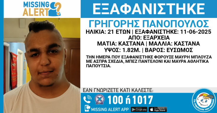 Συναγερμός για την εξαφάνιση 21χρονου από τα Εξάρχεια
